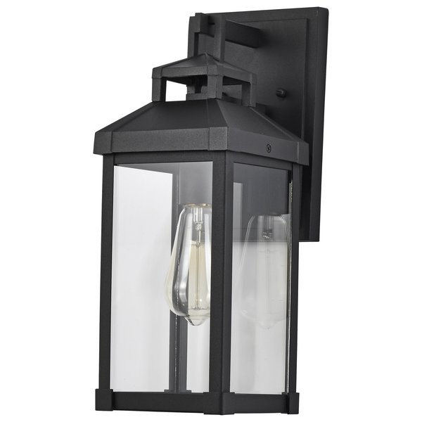 Nuvo Corning 1-Lgt Medium Wall Lantern - Matte Black / Clear Glass 60/7371